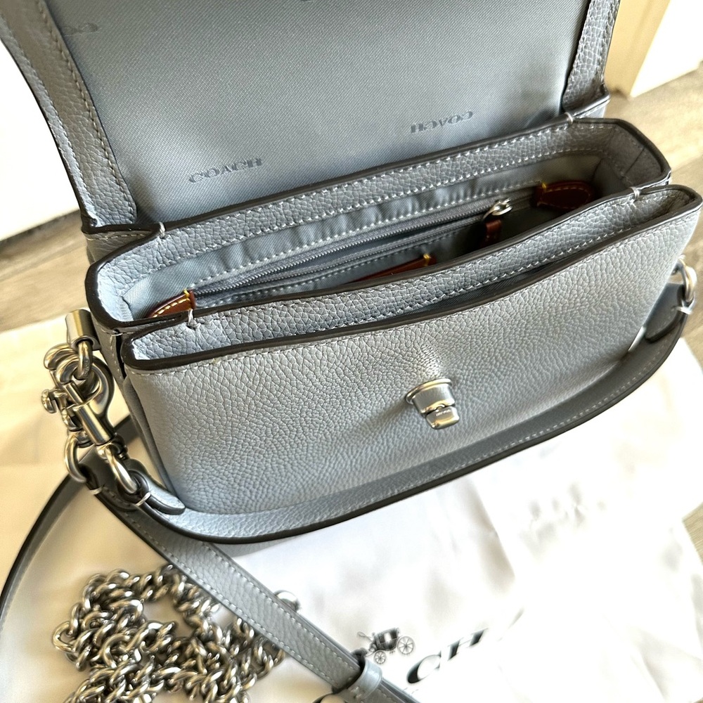 Coach Leather Cassie Crossbody Purse with Chain in Silver/Grey Blue - Like New - Picture 2 of 3